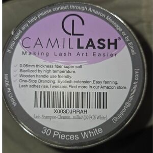 CamilLash Lash Extension Shampoo Cleansing Brushes‎ 30 Count White Wooden Handle